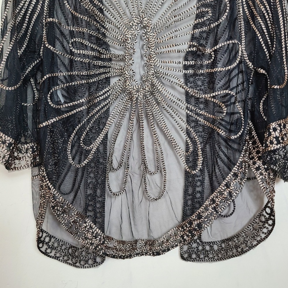Black Gold Embroidered Sheer Womens S/M Shrug‎ Art Deco Mesh Gatsby 1920s Boho - Picture 9 of 11